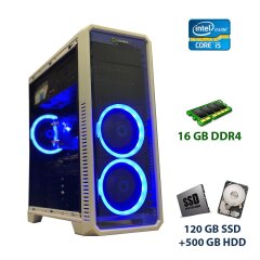 GameMax G561 White LED RGB 3FAN Tower / Intel Core i5-7400 (4 ядра по 3.0 - 3.5 GHz) / 16 GB DDR4 / 120 GB SSD+500 GB HDD / nVidia GeForce GTX 1050 Ti, 4 GB GDDR5, 128-bit / 400W