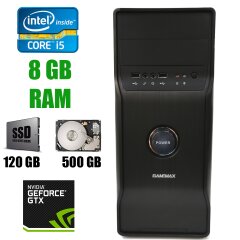 GameMax Tower New / Intel Core i5-2400 (4 ядра по 3.1-3.40GHz) / 8 GB DDR3 / New 120 GB SSD+500 GB HDD / GeForce GTX1050 Ti 4 GB, DDR5 / БП 400W FSP