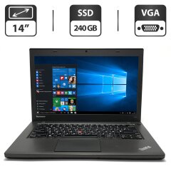 Ультрабук Lenovo ThinkPad T440 / 14" (1366x768) TN / Intel Core i5-4300U (2 (4) ядра по 1.9 - 2.9 GHz) / 4 GB DDR3 / 240 GB SSD / Intel HD Graphics 4400 / WebCam / VGA / Windows 10 Pro