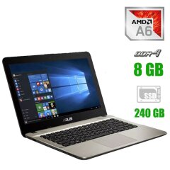 Ноутбук Asus VivoBook Max X441B Gray / 14" (1366x768) TN LED / AMD A6-9225 (2 ядра по 2.6 - 3.1 GHz) / 8 GB DDR4 / 240 GB SSD / AMD Radeon R4 Graphics / WebCam 