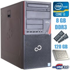 Компьютер Fujitsu P720 Tower / Intel Core i3-4130 (2(4) ядра по 3.4GHz) / 8 GB DDR3 / 120 GB SSD+500 GB HDD / USB 3.0 