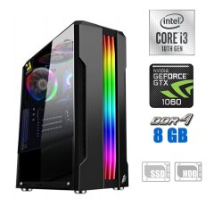 Игровой ПК 1stPlayer Rainbow Tower / Intel Core i3-10100F (4 (8) ядра по 3.6 - 4.3 GHz) / 8 GB DDR4 / 120 GB SSD + 500 GB HDD / nVidia GeForce GTX 1060, 3 GB GDDR5, 192-bit / HDMI