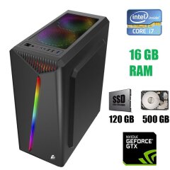 1st Player Rainbow Tower / Intel Core i7-4770 (4(8) ядра по 3.4 - 3.8 GHz) / 16 GB DDR3 / 120 GB SSD+500 GB HDD / nVidia GeForce GTX 1060 6 GB / БЖ 500W