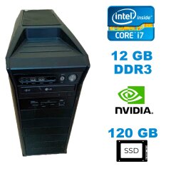 Компьютер Intel Tower / Intel Core i7-960 ( 4 (8) ядра по 3.2 - 3.46GHz) / 12GB DDR3 / 120GB SSD / nVidia GeForce GT210 512 MB / 550W / DVD-RW