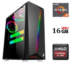 Новый игровой ПК Dtop Gaming R558 Tower / AMD Ryzen 5 5500 (6 (12) ядер по 3.6 - 4.2 GHz) / 16 GB DDR4 / 480 GB SSD / AMD Radeon RX 580, 8 GB GDDR5, 256-bit / 500W
