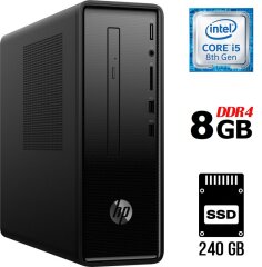 Комп'ютер HP Slim 290-p0001ng (TPC-WO49-SF) Desktop / Intel Core i5-8500T (6 ядер по 2.1 - 3.5 GHz) / 8 GB DDR4 / 240 GB SSD / Intel UHD Graphics 630 / 180W / DVD-RW / USB 3.1 / HDMI