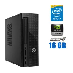 Компьютер HP Slimline 270-p024 SFF / Intel Core i7-7700T (4 (8) ядра по 2.9 - 3.8 GHz) / 16 GB DDR4 / 256 GB SSD M.2 + 500 GB HDD / nVidia Tesla P4, 8 GB GDDR5, 256-bit / WiFi / Win 10 Pro Lic