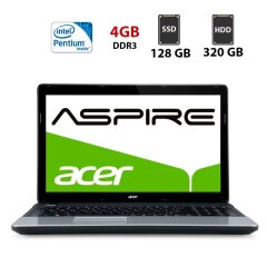 Ноутбук Б-клас Acer Aspire ES1-531 / 15.6" (1366x768) TN / Intel Pentium B960 (2 ядра по 2.2 GHz) / 4 GB DDR3 / 128 GB SSD + 320 GB HDD / Intel HD Graphics / WebCam