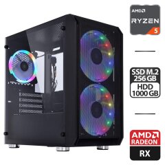 Збірка під замовлення: новий ігровий ПК Qube Neptune Tower / AMD Ryzen 5 2600 (6 (12) ядра по 3.4 - 3.9 GHz) / 16 GB DDR4 / 256 GB SSD M.2 + 1000 GB HDD / AMD Radeon RX 580, 8 GB GDDR5, 256-bit / 550W