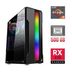 Игровой ПК / AMD Ryzen 5 2600 (6 (12) ядер по 3.4 - 3.9 GHz) / 8 GB DDR4 / 500 GB SSD / AMD Radeon RX 570, 4 GB GDDR5, 256-bit