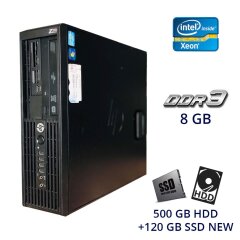 Компьютер HP Z210 SFF / Intel Xeon E3-1240 (4 (8) ядра по 3.3 - 3.7 GHz) / 8 GB DDR3 / 120 GB SSD NEW+500 GB HDD / AMD HD 6450 OEM, 1 GB GDDR3, 64-bit / DVD-RW