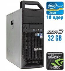 Рабочая станция Lenovo ThinkStation S30 Tower / Intel Xeon E5-2680 v2 (10 (20) ядер по 2.8 - 3.6 GHz) / 32 GB DDR3 / 120 GB SSD / nVidia Quadro K4000, 3 GB GDDR5, 192-bit / 610W / DVI / DisplayPort