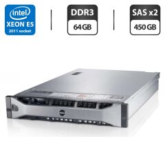 Сервер Dell PowerEdge R720 2U Rack / 2x Intel Xeon E5-2643 (4 (8) ядра по 3.3 - 3.5 GHz) / 64 GB DDR3 / 2x 450 GB HDD / iRMC S3 Graphics / Два блока питания 750W