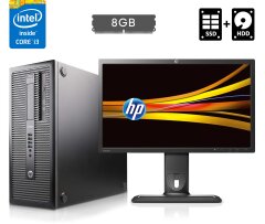 Комплект ПК: HP ProDesk 600 G1 Tower / Intel Core i3-4330 (2 (4) ядра по 3.5 GHz) / 8 GB DDR3 / 120 GB SSD + 500 GB HDD / Intel HD Graphics 4600 / DVD-ROM + Монитор HP ZR2240w / 22" (1920x1080) IPS / VGA, DVI + Клавиатура и мышка