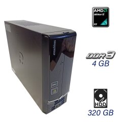 Системный блок Acer eMachines EL1352 SFF / AMD Athlon II X2 250 (2 ядра по 3.0 GHz) / 4 GB DDR3 / 320 GB HDD / nVidia GeForce 315 OEM, 512 MB, DDR3, 64-bit / DVD-RW / Card Reader (SD, SDHC, SDXC)