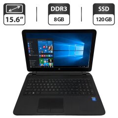 Ноутбук HP 15-f209wm / 15.6" (1366x768) TN / Intel Celeron N2840 (2 ядра по 2.16 - 2.58 GHz) / 8 GB DDR3 / 120 GB SSD / Intel HD Graphics / WebCam / HDMI / Windows 10 Pro