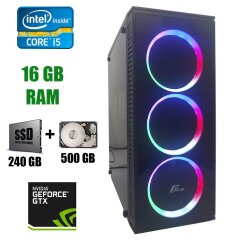 Frime Bastion Rainbow LED New / Intel Core i5-4570 (4 ядра по 3.2 - 3.6GHz) / 16 GB DDR3 / 240 GB SSD New+500 GB HDD / INNO3D GeForce GTX 1050 Ti Twin X2 4GB