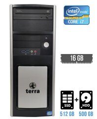 Игровой ПК Terra Tower / Intel Core i7-3770 (4 (8) ядра по 3.4 - 3.9 GHz) / 16 GB DDR3 / 512 GB SSD + 500 GB HDD / AMD Radeon RX 570, 4GB GDDR5, 256-bit / DVD-ROM / DisplayPort / HDMI / DVI / 450W / Windows 10 лицензия