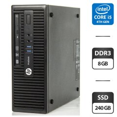Комп'ютер HP ProDesk 400 G2.5 SFF / Intel Core i5-4590S (4 ядра по 3.0 - 3.7 GHz) / 8 GB DDR3 / 240 GB SSD / Intel HD Graphics 4600 / DVD-ROM / VGA