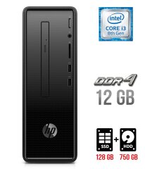 Неттоп HP Slim 290-p0100ng USFF / Intel Core i3-8100 (4 ядра по 3.6 GHz) / 12 GB DDR4 / 128 GB SSD + 750 GB HDD / Intel UHD Graphics 630 / USB 3.1 / HDMI