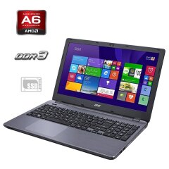 Ноутбук Б-клас Acer Aspire E5-521 / 15.6" (1366x768) TN / AMD A6-6310 (4 ядра по 1.8 - 2.4 GHz) / 4 GB DDR3 / 120 GB SSD / AMD Radeon R4 Graphics / WebCam