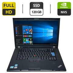 Ноутбук Б-класс Lenovo ThinkPad T520 / 15.6" (1920x1080) TN / Intel Core i5-2540M (2 (4) ядра по 2.6 - 3.3 GHz) / 8 GB DDR3 / 120 GB SSD / nVidia NVS 4200M, 1 GB GDRR3, 64-bit / WebCam / DVD-ROM / VGA