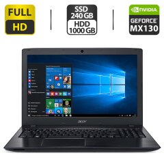 Игровой ноутбук Acer Aspire E5-576G-5762 / 15.6" (1920x1080) IPS / Intel Core i5-8250U (4 (8) ядра по 1.6 - 3.4 GHz) / 16 GB DDR3 / 240 GB SSD + 1000 GB HDD / nVidia GeForce MX130, 2 GB GDDR5, 64-bit / WebCam / HDMI