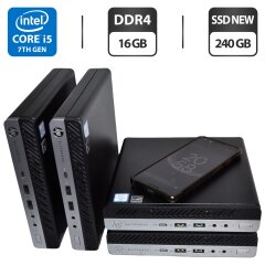 Неттоп HP EliteDesk 800 G3 Desktop Mini USFF / Intel Core i5-7500T (4 ядер по 2.7 - 3.3 GHz) / 16 GB DDR4 / 240 GB SSD / Intel UHD Graphics 630 / DisplayPort / Windows 11 Pro / Блок живлення