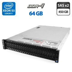 Сервер Dell PowerEdge R730xd 24SFF 2U Rack / 2x Intel Xeon E5-2697 v4 (18 (36) ядер по 2.3 - 3.6 GHz) / 64 GB DDR4 / 2x 450 GB SAS / Matrox G200eR2 / 2x 750W