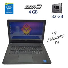 Ноутбук Б класс Dell Inspiron 14-3452 / 14" (1366x768) TN / Intel Celeron N3050 (2 ядра по 1.6 - 2.16 GHz) / 4 GB DDR3 / 32 GB SSD / WebCam / USB 3.0 / HDMI