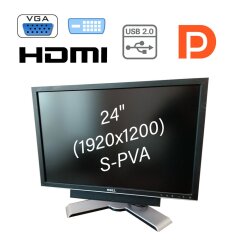 Монітор Dell 2408WFPb / 24" (1920x1200) S-PVA / 2x DVI, 1x DP, 1x HDMI, 1x VGA, 1x S-Video, 1x Audio Port, 1x RCA, 1x USB-Hub + Колонка