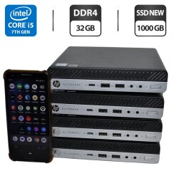 Неттоп HP EliteDesk 800 G3 Desktop Mini USFF / Intel Core i5-7500T (4 ядер по 2.7 - 3.3 GHz) / 32 GB DDR4 / 1000 GB SSD NEW / Intel UHD Graphics 630 / DisplayPort / Windows 11 Pro / Блок питания