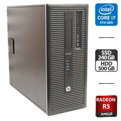 Компьютер HP EliteDesk 800 G1 Tower / Intel Core i7-4790 (4 (8) ядер по 3.6 - 4.0 GHz) / 8 GB DDR3 / 240 GB SSD + 500 GB HDD / AMD Radeon R5 340X, 2 GB GDDR3, 64-bit / DVD-ROM / DVI