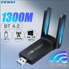Новый Wi-Fi+Bluetooth адаптер 1300 Mpbs / 802.11n,802.11a/g,802.11ac / 2.4 GHz + 5 GHz / Bluetooth v.4.2 / USB 3.0 / Две антены
