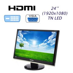 Монитор Б класс Samsung SyncMaster 2494HM / 24" (1920x1080) TN LED / 1x DVI-D, 1x HDMI, 1x VGA, 2x Audio Ports