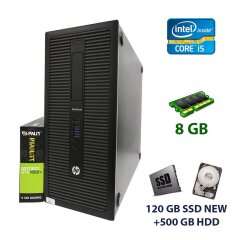 Компьютер HP EliteDesk 800 G1 Tower / Intel Core i5-4570 (4 ядра по 3.2 - 3.6 GHz) / 8 GB DDR3 / 120 GB SSD NEW+500 GB HDD / nVidia GeForce GTX 1050 Ti, 4 GB GDDR5, 128-bit NEW / USB 3.0