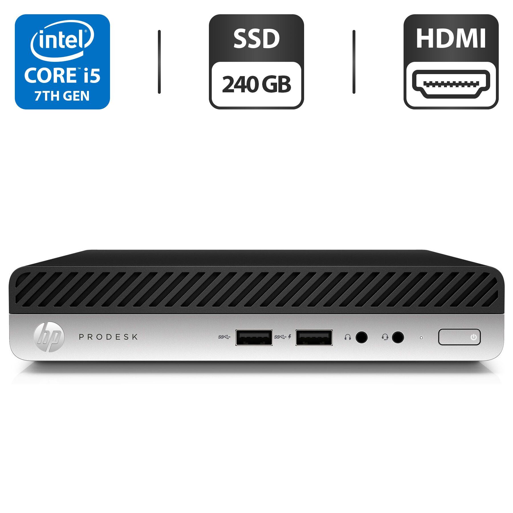

Неттоп Б-класс HP ProDesk 400 G3 Mini PC USFF / Intel Core i5-7500T (4 ядра по 2.7 - 3.3 GHz) / 8 GB DDR4 / 240 GB SSD / Intel HD Graphics 630 / HDMI / Блок питания в комплекте