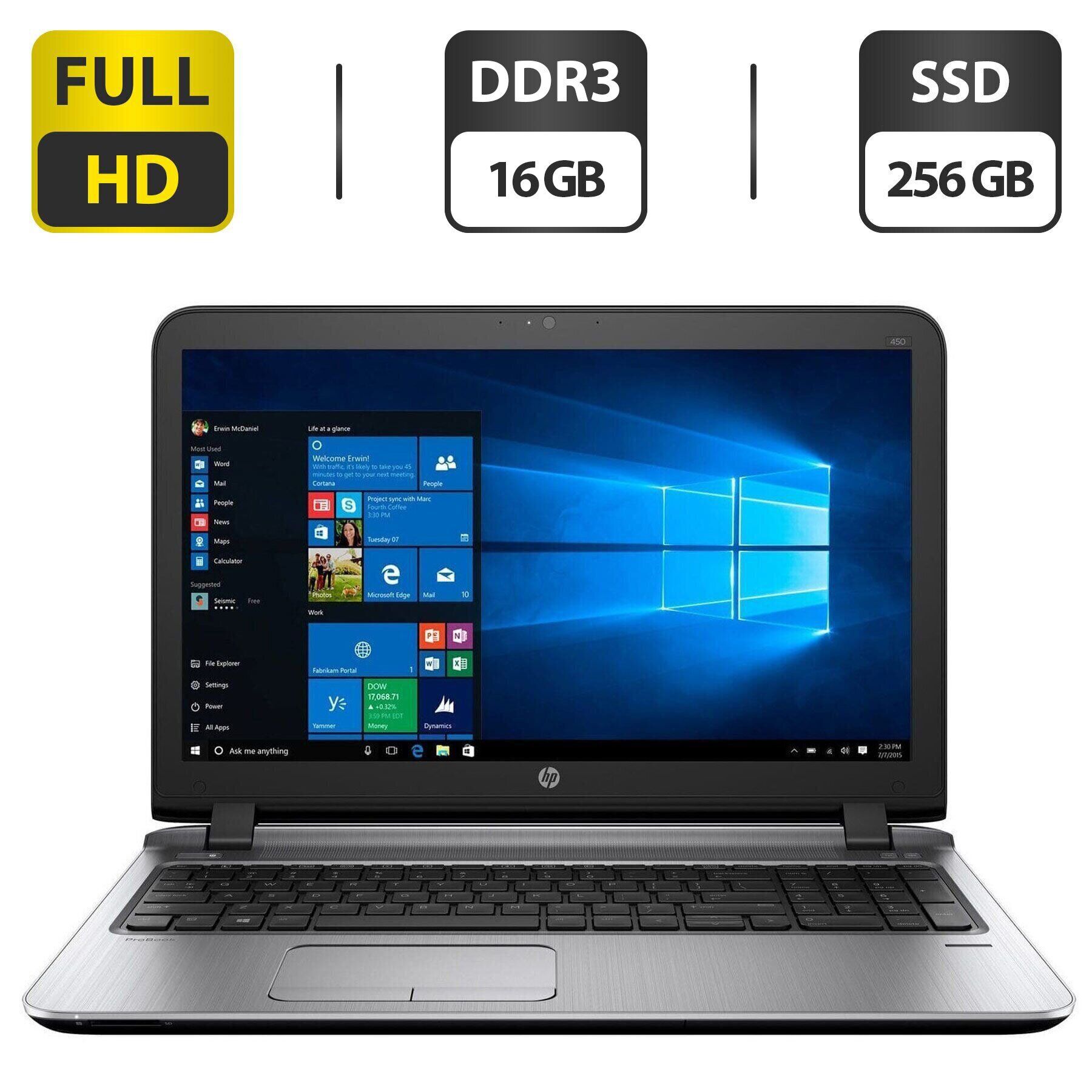 

Ноутбук HP ProBook 450 G3 / 15.6" (1920x1080) TN / Intel Core i5-6200U (2 (4) ядра по 2.3 - 2.8 GHz) / 16 GB DDR3 / 256 GB SSD / Intel HD Graphics 520 / WebCam / HDMI / АКБ NEW