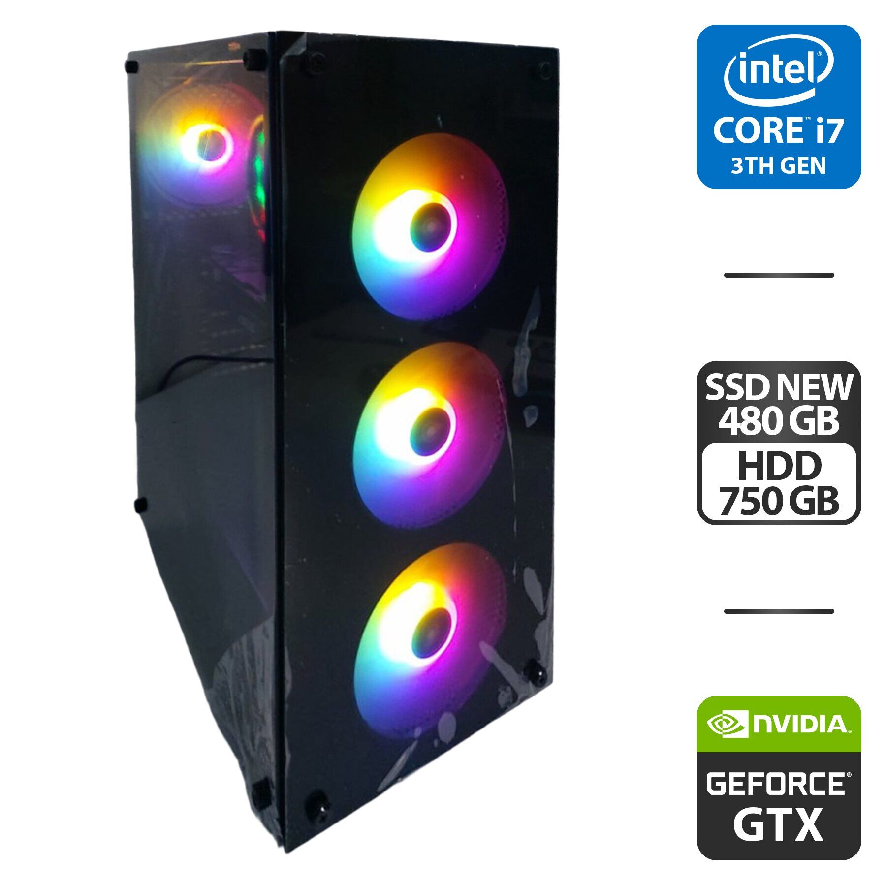 

Игровой ПК 1stPlayer V3B Tower NEW / Intel Core i7-3770 (4 (8) ядра по 3.4 - 3.9 GHz) / 16 GB DDR3 / 480 GB SSD NEW + 750 GB HDD / nVidia GeForce GTX 1050 Ti, 4 GB GDDR5, 128-bit / 500W NEW / HDMI + Мышка, кабели DVI и питания