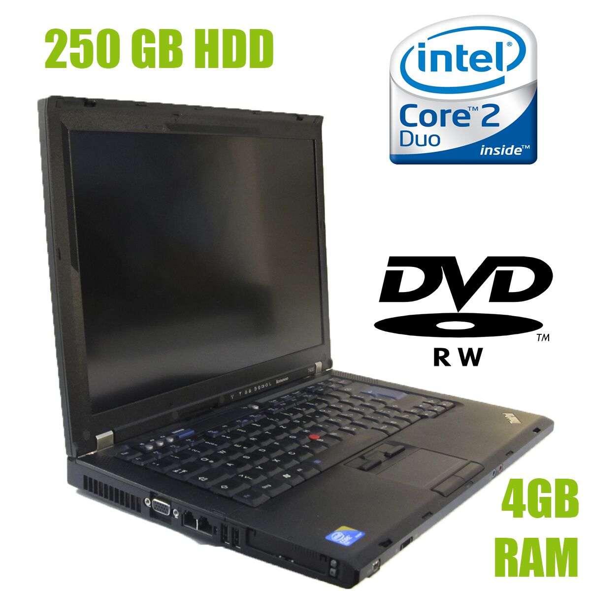

Lenovo Think Pad T400 / 14.1'', 1440x900 / Intel Core 2 Duo P8400 (2 ядра по 2.26 GHz) / 4 GB DDR3 / 250 GB HDD / DVD-RW / card-reader