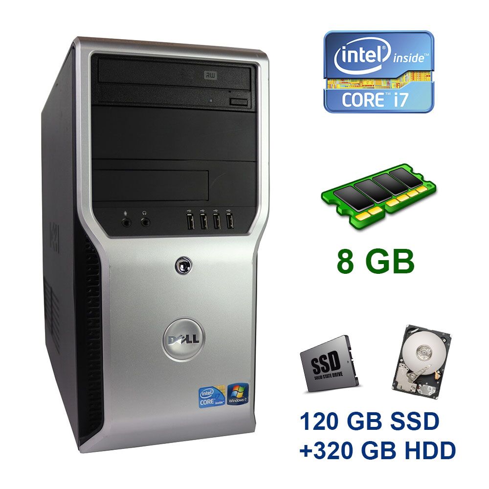 

Dell Precision T1500 Tower / Intel Core i7-870 (4 (8) ядра по 2.93 - 3.6 GHz) / 8 GB DDR3 / 120 GB SSD+320 GB HDD / nVidia Quadro FX 580, 512 MB GDDR3, 128-bit