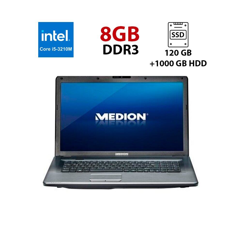 

Ноутбук Medion Akoya P7816 / 17.3" (1600x900) TN / Intel Core i5-3210M (2 (4) ядра по 2.5 - 3.1 GHz) / 8 GB DDR3 / 120 GB SSD + 1000 GB HDD / nVIDIA GeForce GT645M, 1 GB DDR3, 128-bit / WebCam
