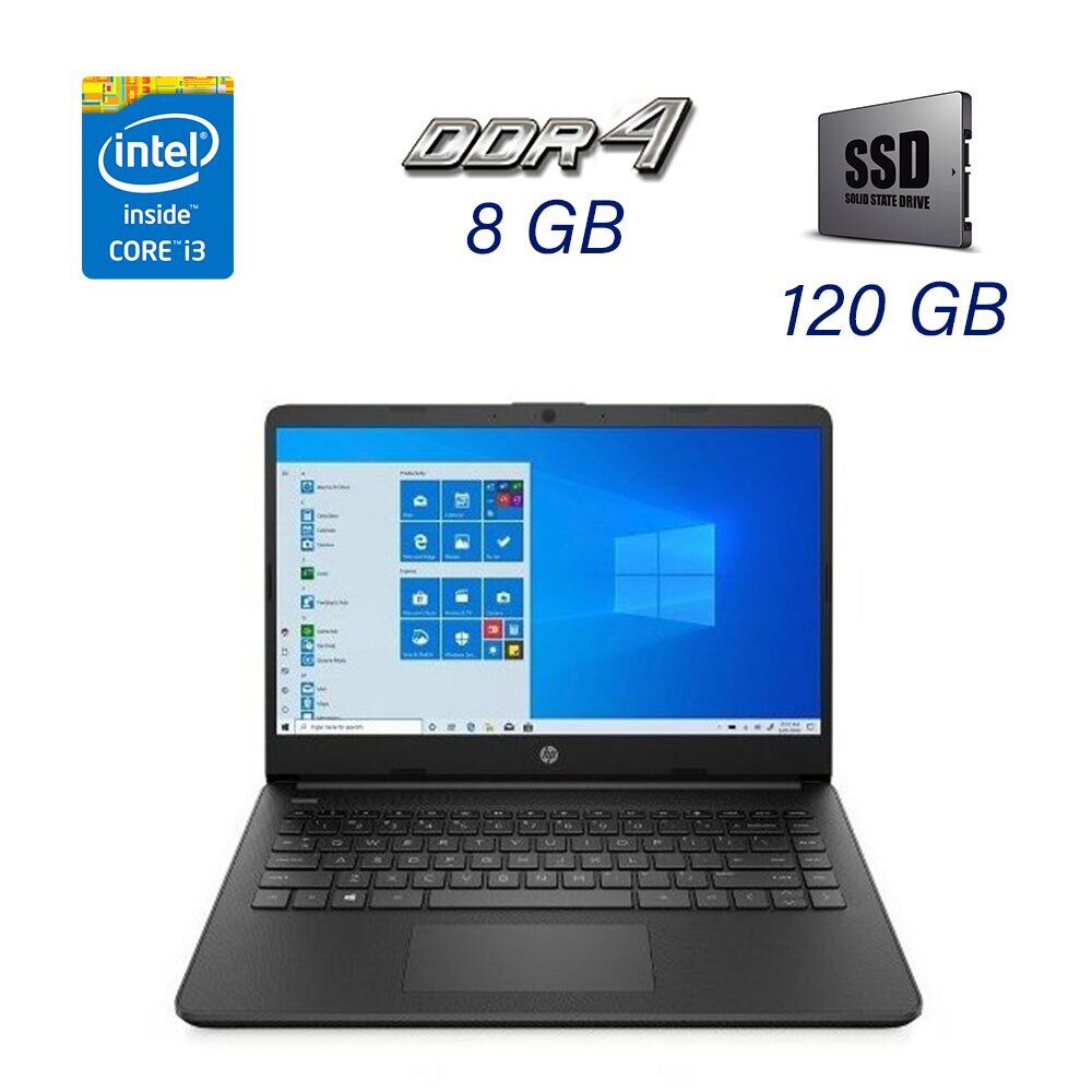 

Ультрабук HP 14-dq1025nr Black / 14" (1366x768) TN / Intel Core i3-1005G1 (2 (4) ядра по 1.2 - 3.4 GHz) / 8 GB DDR4 / 120 GB SSD / WebCam / HDMI / USB 3.0