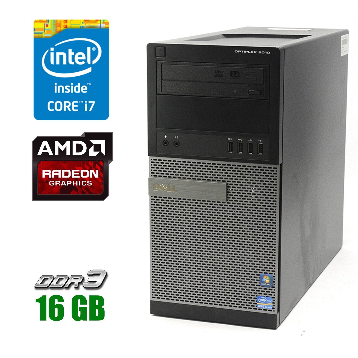 Компьютер Dell OptiPlex 9010 Tower / Intel Core i7-3770 (4 (8) ядра по 3.4 - 3.9 GHz) / 16 GB DDR3 / 1000 GB HDD / GeForce GT 720, 1 GB GDDR3, 64-bit / DVD-ROM