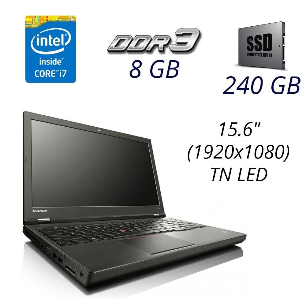

Ноутбук Lenovo ThinkPad W540 / 15.6" (1920x1080) TN / Intel Core i7-4700MQ (4 (8) ядра по 2.4 - 3.4 GHz) / 8 GB DDR3 / 240 GB SSD / nVidia Quadro K1100M, 2 GB GDDR5, 128-bit / DVD-RW