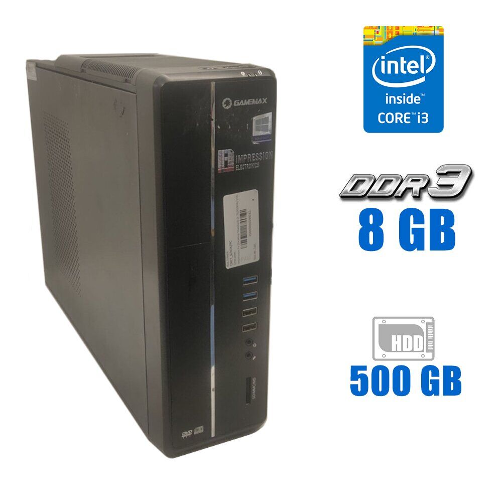 

Компьютер GameMax Impression P+ SFF / Intel Core i3-7100 (2 (4) ядра по 3.9 GHz) / 8 GB DDR3 / 500 GB HDD / Intel HD Graphics 630 / 300W