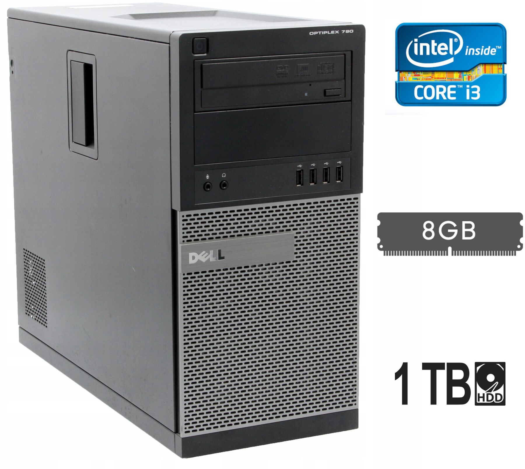 

Компьютер Dell OptiPlex 790 Tower / Intel Core i3-2120 (2 (4) ядра по 3.3 GHz) / 8 GB DDR3 / 1000 GB HDD / Intel HD Graphics 2000 / 265W / DVD-ROM / DisplayPort