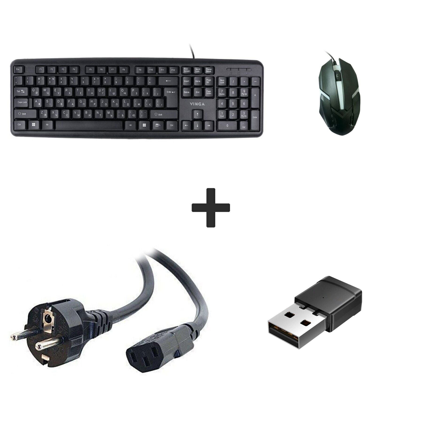 Нова провідна клавіатура та мишка + Кабель живлення + USB Wi-Fi адаптер
