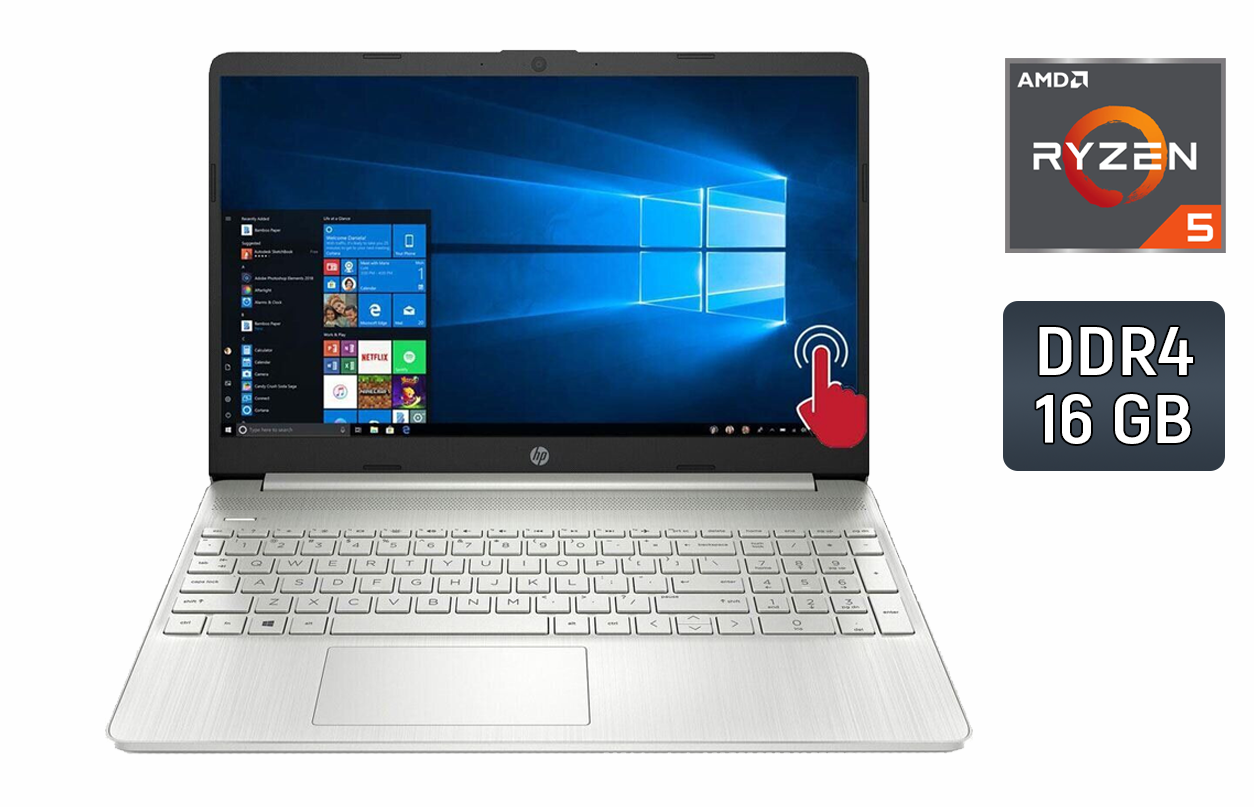 

Ультрабук HP 15-ef0023dx / 15.6" (1366x768) IPS Touch / AMD Ryzen 5 3500U (4 (8) ядра по 2.1 - 3.7 GHz) / 16 GB DDR4 / 256 GB SSD / AMD Radeon RX Vega 8 / WebCam / HDMI