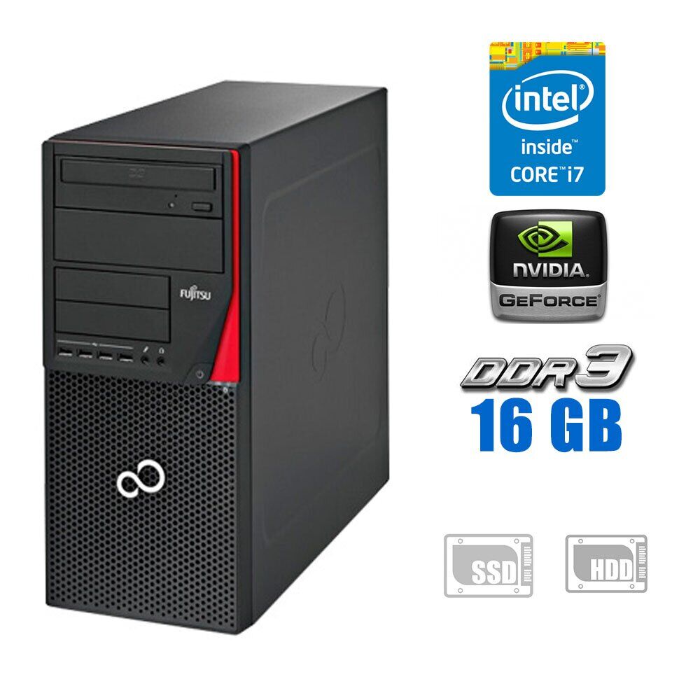

Игровой ПК Fujitsu Esprimo P720 E90+ Tower / Intel Core i7-4790 (4 (8) ядра по 3.6 - 4.0 GHz) / 16 GB DDR3 / 120 GB SSD + 500 GB HDD / nVidia GeForce GTX 750 Ti, 2 GB GDDR5, 128-bit